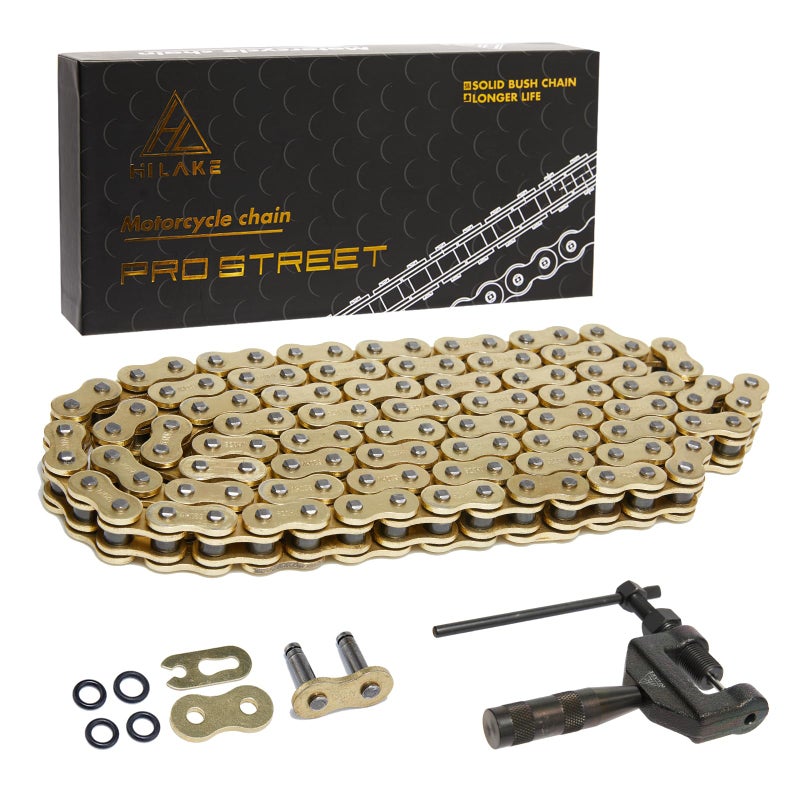 HILAKE 520 Motorcycle Chain 114 Links O-Ring with Connecting Master Link and Chain Breaker Heavy Duty Drive Chain for Motorcycle Bicycle Go Kart Mini Trail Bike - Image 1